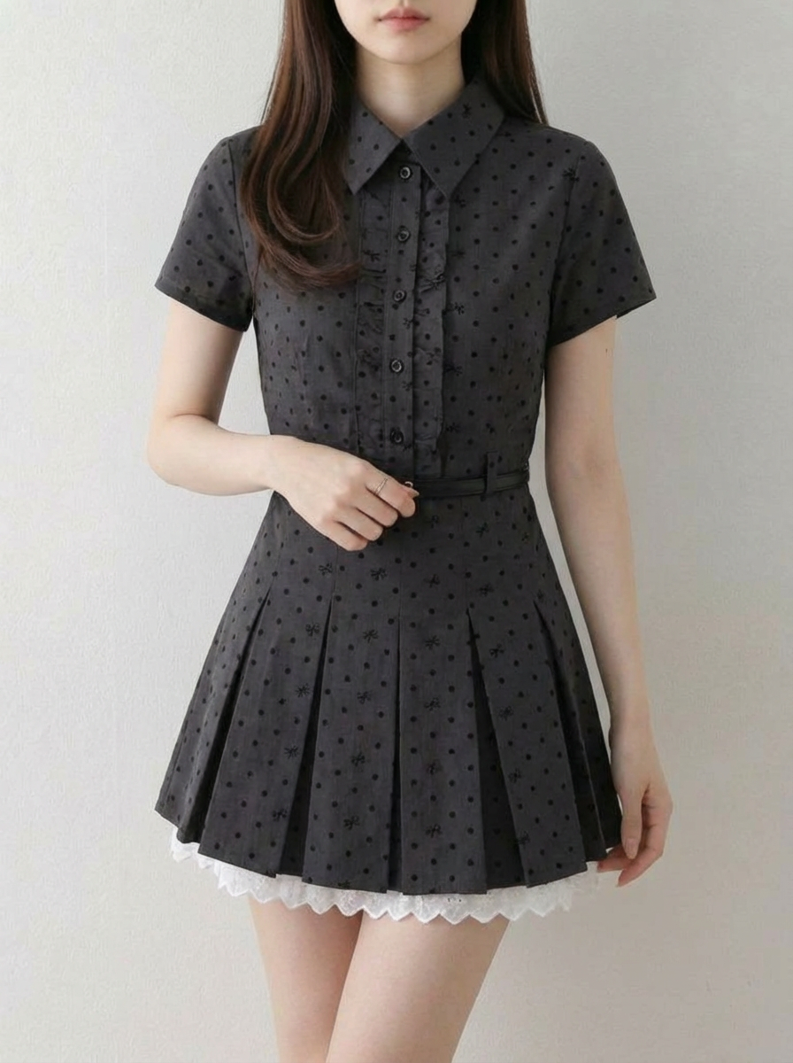 ウエストマークドットワンピース