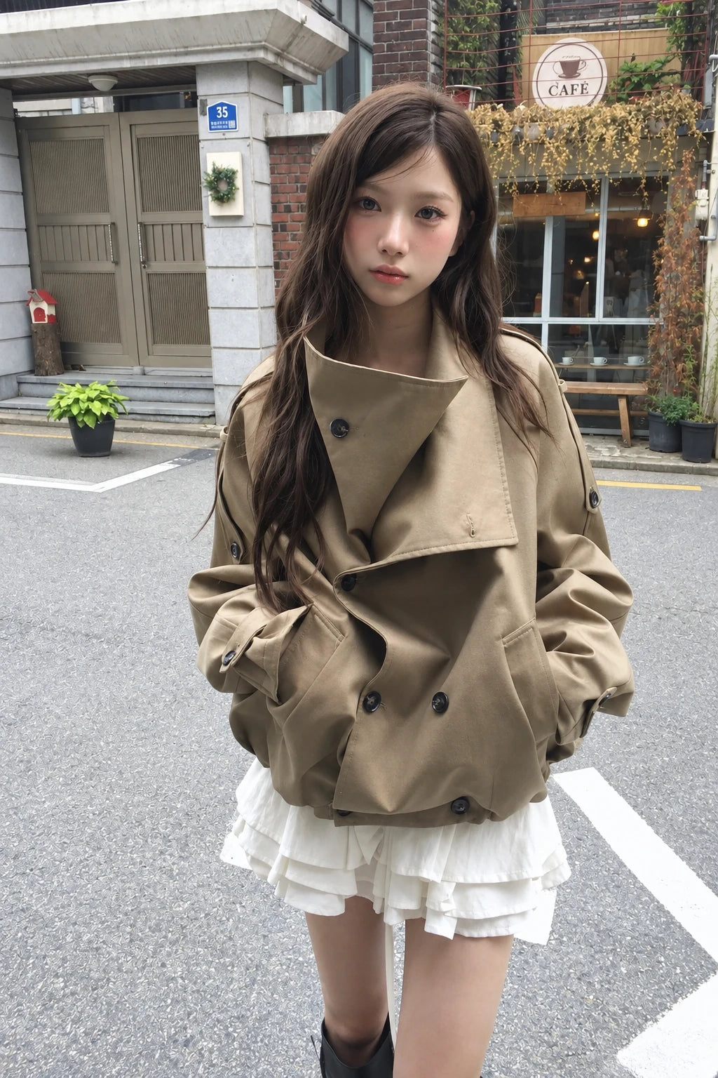 スタンドカラーダブルブレストショートブルゾン