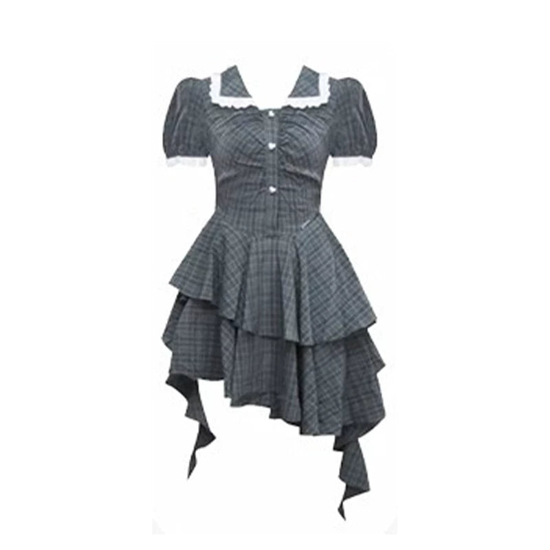 アシンメトリーヘムプリーツミニワンピース