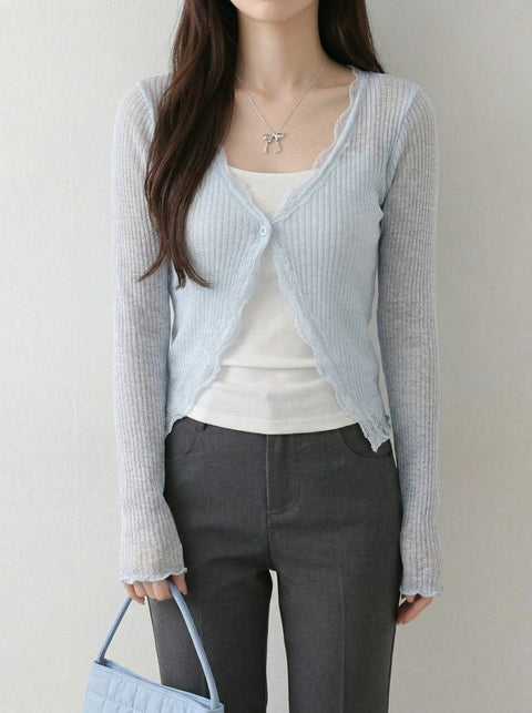 Vネックシアーリブカーディガン