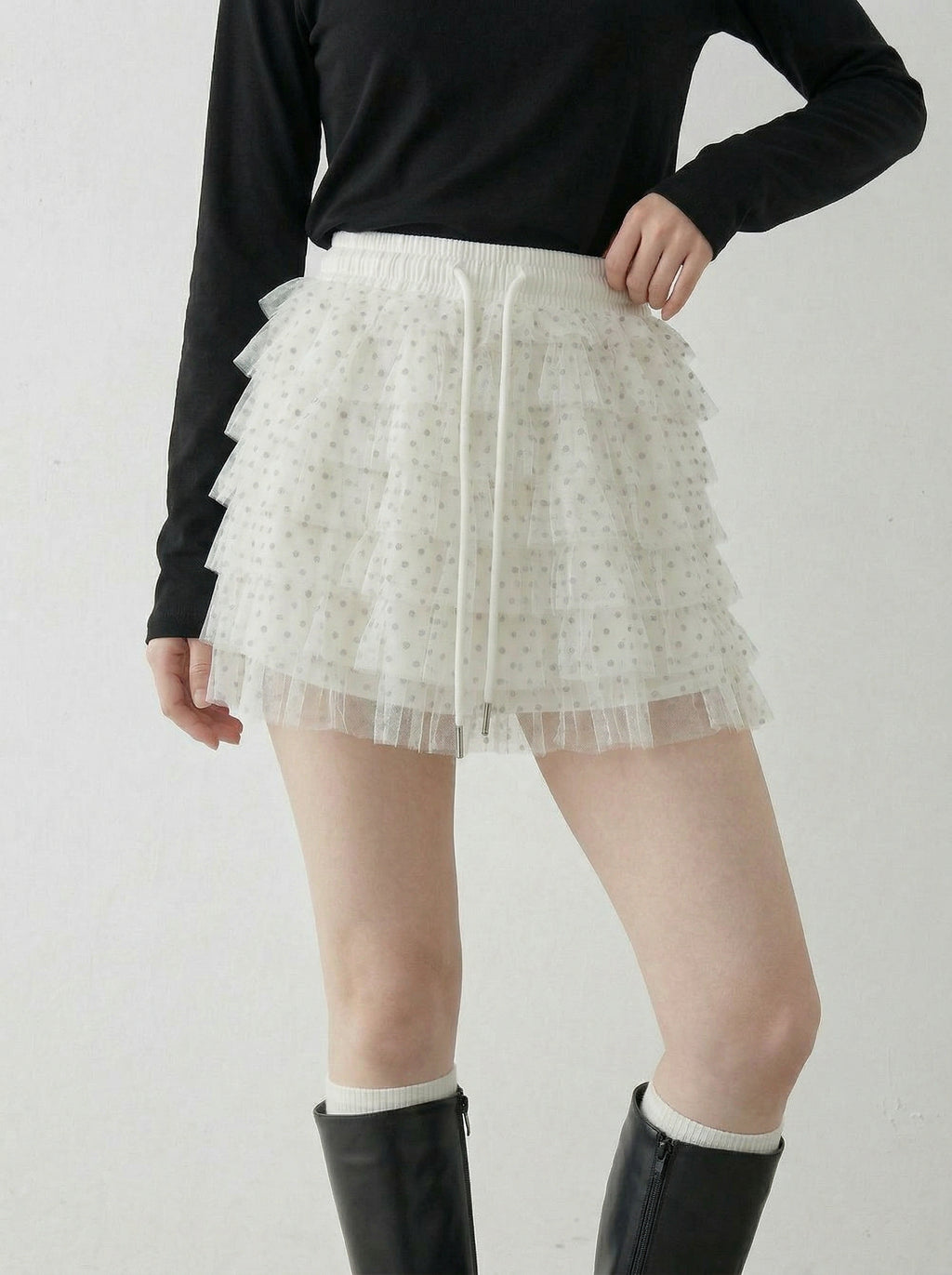 Aラインドットレースミニスカート