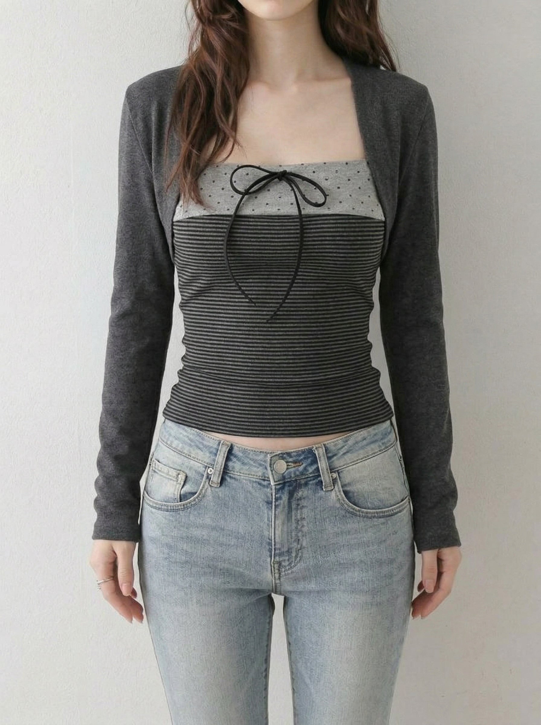 ドッキングレイヤードストライプロングTシャツ